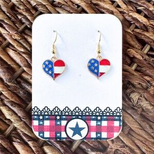 New Handmade USA Flat Heart Dangle Earrings (1.25" long x 0.6" wide)